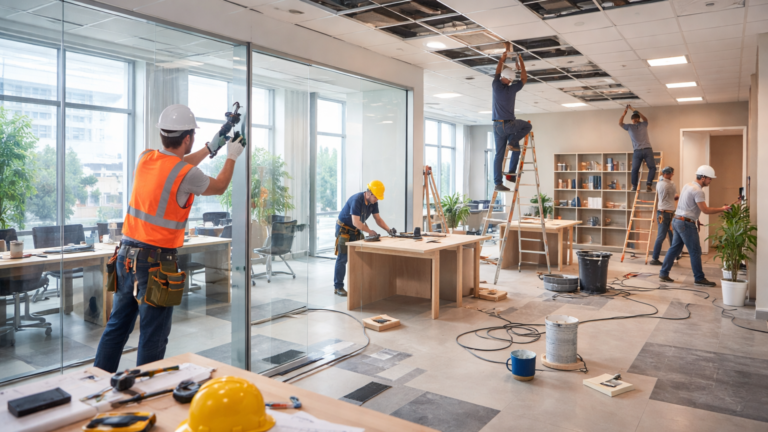 Foto interior kantor modern hasil pengerjaan kontraktor renovasi kantor profesional.