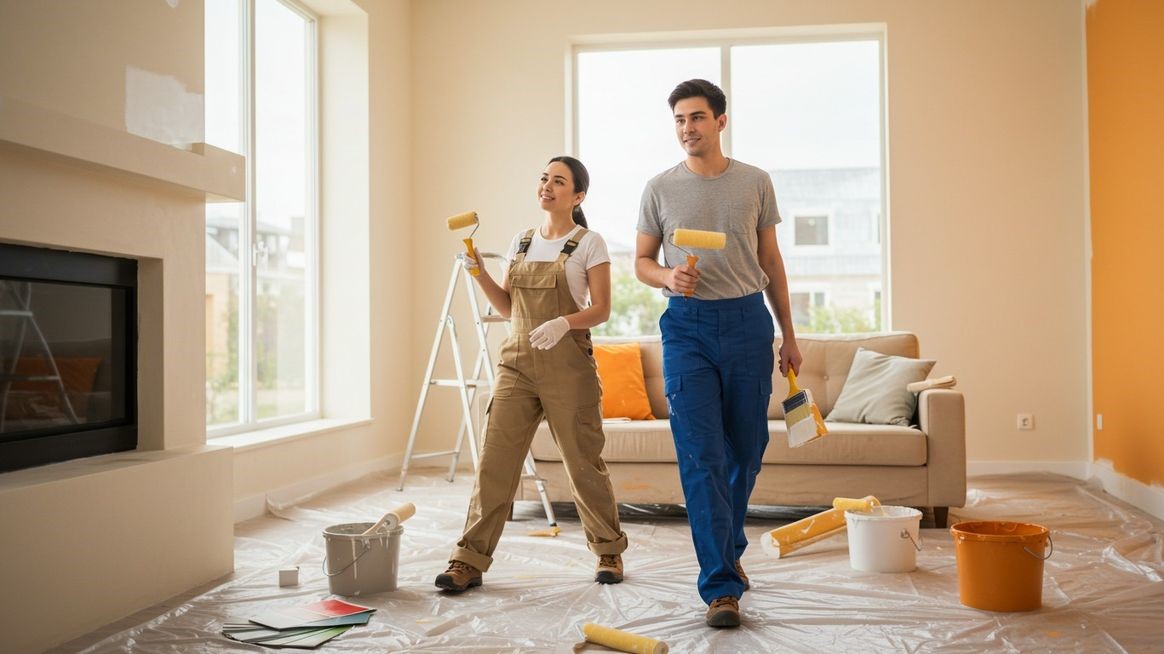 Proses renovasi rumah modern dengan desain minimalis, pencahayaan alami, dan interior simpel yang nyaman serta fungsional.