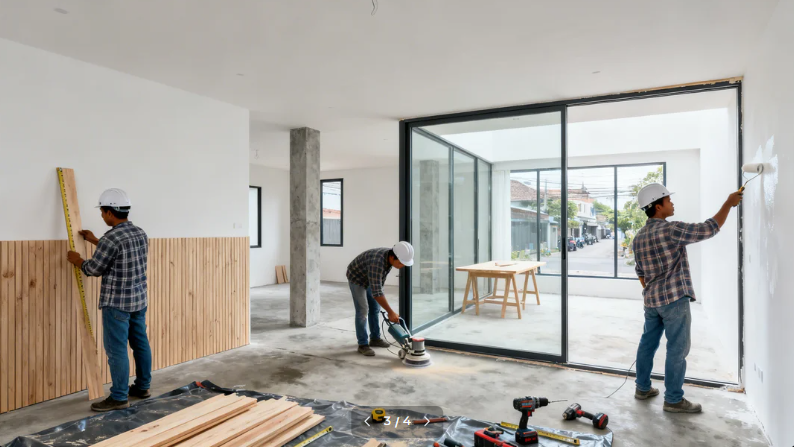 Proses renovasi rumah minimalis modern di kawasan Cilandak Jakarta Selatan.