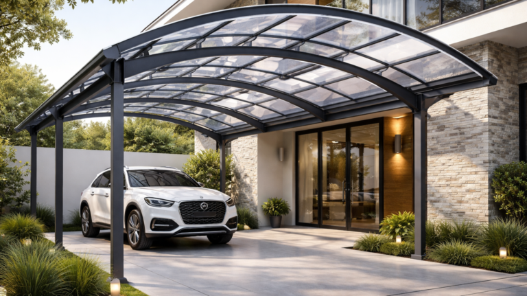 Hasil pengerjaan kanopi polycarbonate transparan yang elegan