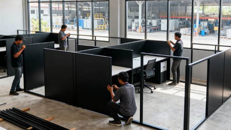 Desain partisi sekat kaca tempered untuk ruang rapat kantor